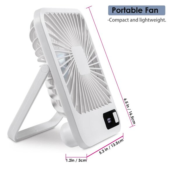 Portable Mini Desk Fan | USB Rechargeable, 5 Speeds, LCD Display, Quiet - Picture 2 of 11